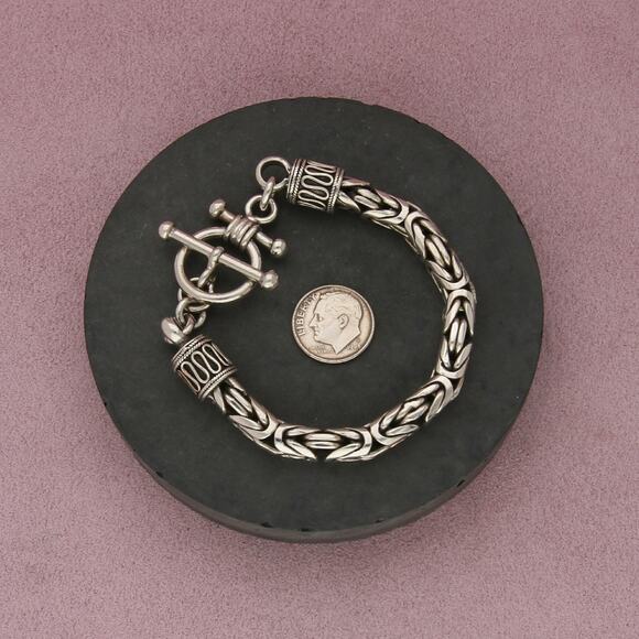 sterling silver chunky byzantine chain toggle bracelet size 6.25in - Picture 2 of 3